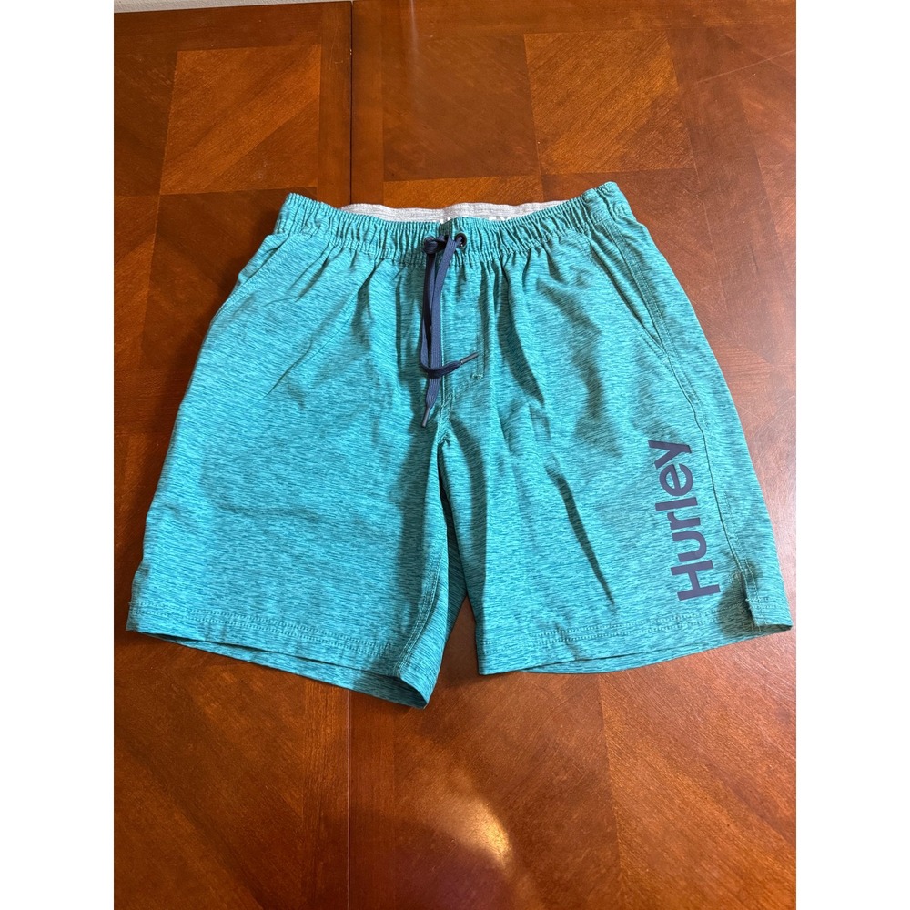 Hurley Youth Boys Swim Trunks Shorts‎ Turquoise Blue M Elastic Waist Drawstring